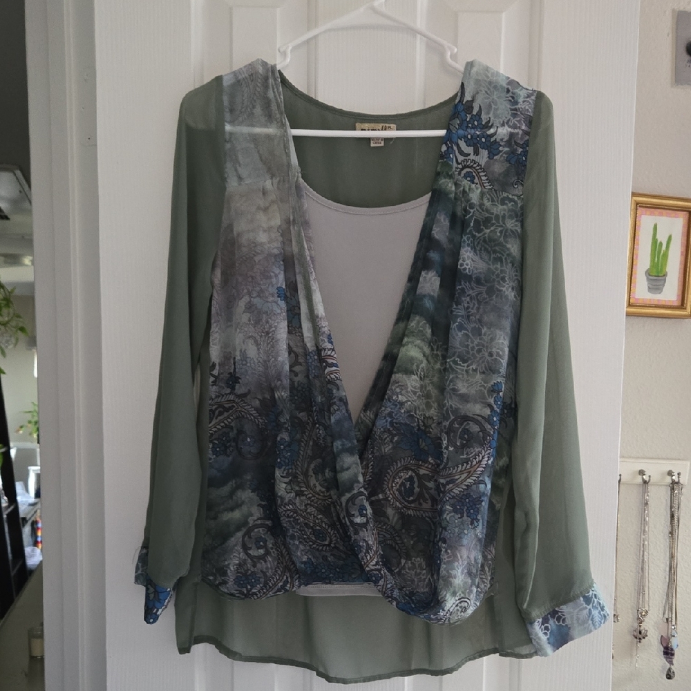 ONE WORLD  Paisley Faux Wrap Top-Petite Lg